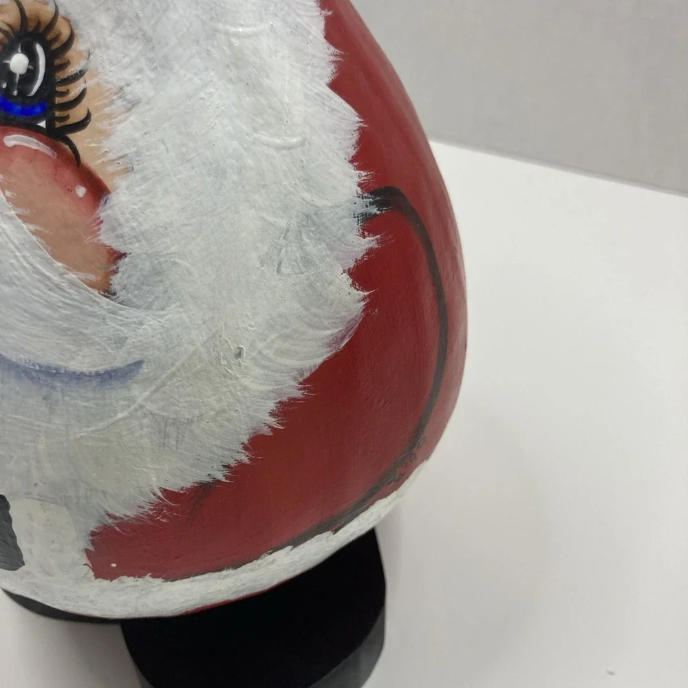 Vtg Hand Painted Real Gourd Folk Art Santa Face Christmas‎ Holiday 12 in